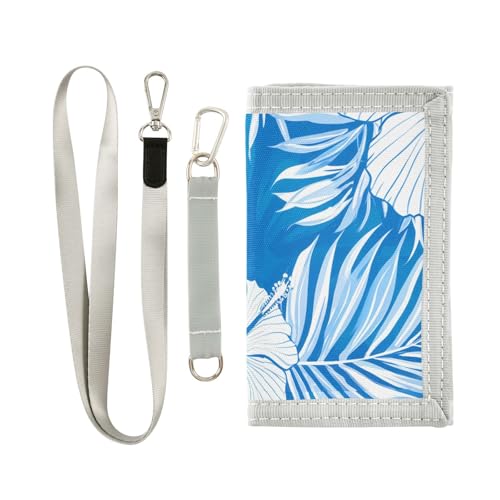 Hibiscus Leaves Blue Kids Wallet for Boys Girls Outdoor Sport Trifold Wallets for Youth Teen Child Wallet with Zippered Coin Pockets Card Holders Novelty Wallets with Magic Sticker