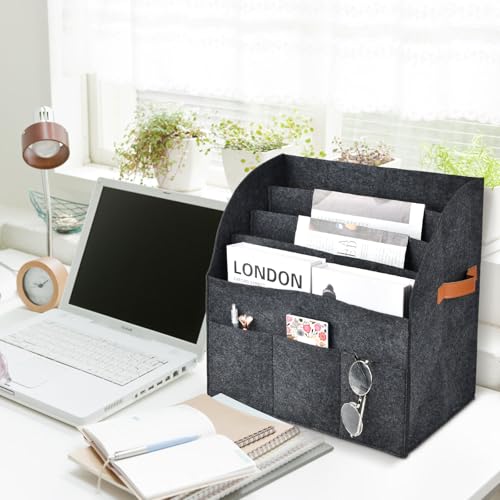 Dewocke Zeitschriftenständer Modern, Abnehmbare 4-lagige Trennwand Zeitschriftensammler, Bücherkorb Treppenkorb, Aufbewahrungsständer für große Filz-Zeitungskörbe, Lager für Haus und Büro, Dunkelgrau