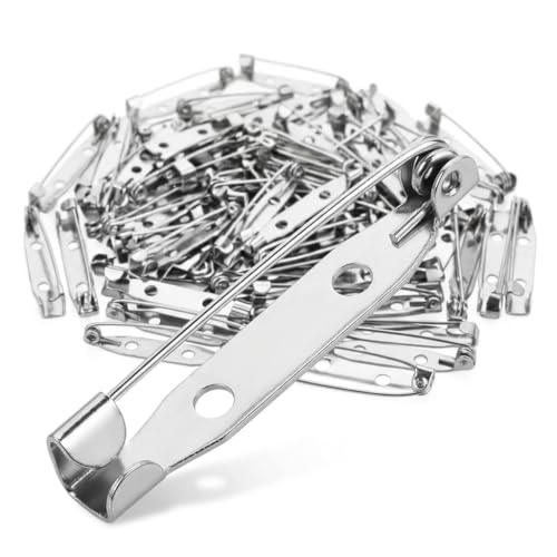 100 agujas de broche de 30 mm plateadas, imperdibles para ropa, manualidades, alfileres de metal con 2 agujeros, alfileres de cierre inoxidables para manualidades, etiquetas de nombre, accesorios de