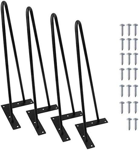 Signstek Metal Hairpin Table Legs 16 inch, Replacement Furniture Pin Legs Set of 4 for DIY Coffee Tables, Modern Desks, Night Stands, etc with Heavy Duty Iron and Mid-Century Industrial Design, Black