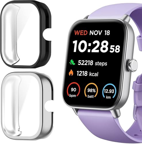 IDW19 Smartwatch-Hülle, kompatibel für Konitee Smartwatch-Hülle, Blueshaweu TPU-Hülle mit Displayschutz, kompatibel mit Konitee IDW19, Quican IDW19, Gydom IDW19 SmartWatch (Schwarz+Silber)