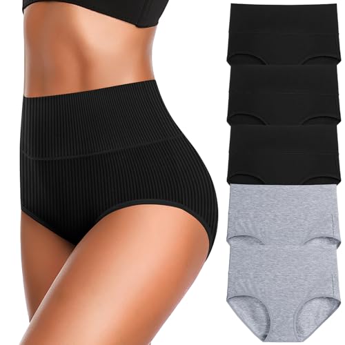 Image of Women's High Waist Cotton Underwear - Soft, Super Stretchy Briefs, Full Coverage Panties