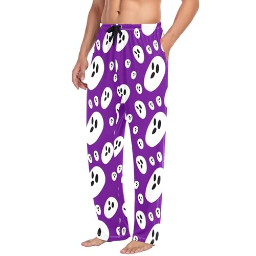 Purple Background Spirits Men's Cotton Pajama Pants with Pockets and Drawstring Comfortable and Stylish,S4