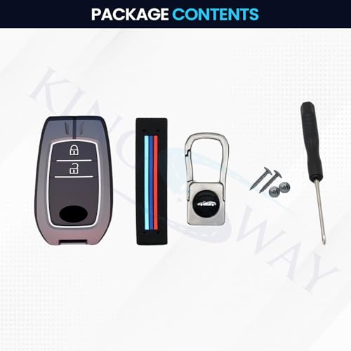 Image of KINGSWAY Toyota Car Key Cover and Keychain Perfect Shape and Compatible with 2 Buttons Smart Key of All Toyota Cars, Remote Key Shell, Key Case, Car Key Chain Cover, 360 Protection, Gunmetal Grey