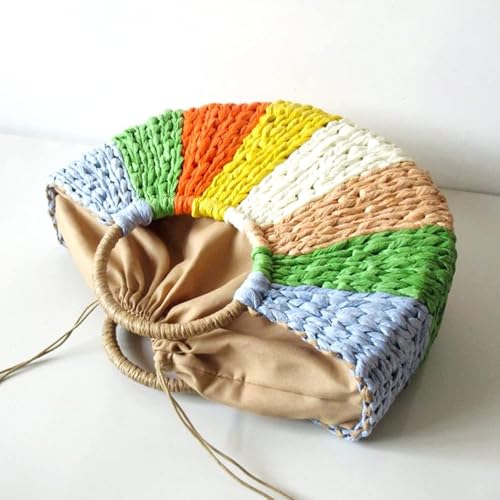 Bolso de mano redondo de ratán tejido para mujer miniatura 6