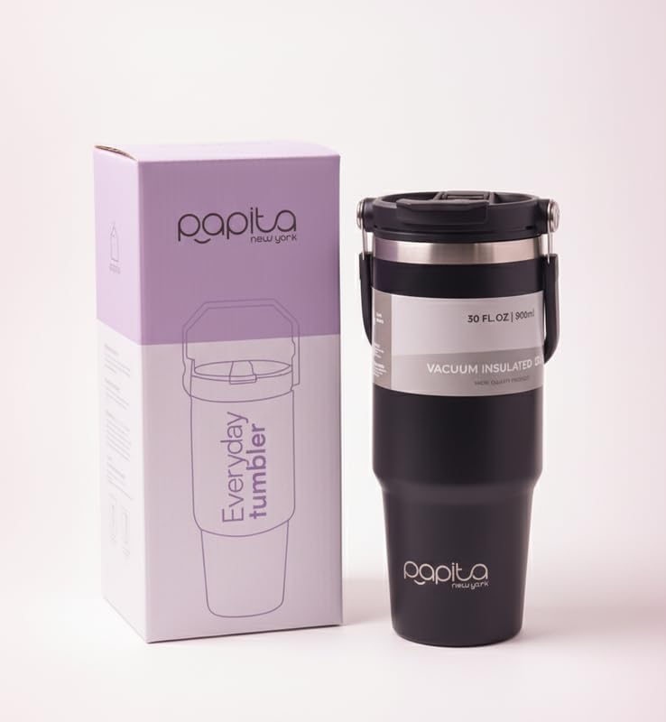 Premium Stainless Steel Travel Tumbler | Vacuum Insulated Sipper Bottle and Durable Steel Body | Leak Resistant Lid, Hot and Cold Beverage Tumbler (900 Ml, Black)