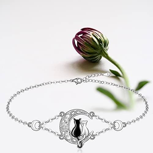 Cat Anklets Ankle Bracelet For Women Sterling Silver Celtic Knot Moon Star Anklet Bracelet Cat Lovers Summer Cute Black And White Cat Animal Beach Boho Foot Chain Jewelry #TOP4