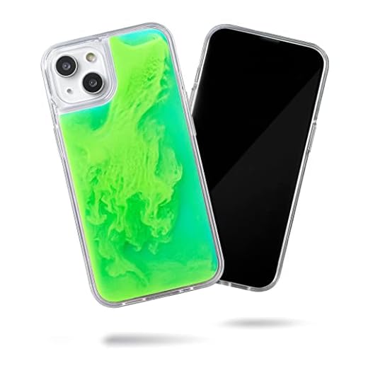 SteepLab Flowing Neon Sand Liquid Case for iPhone 13 (2021, 6.1") - Full Body Protection with Raised Bezel (Mint and Neon Green Glow)