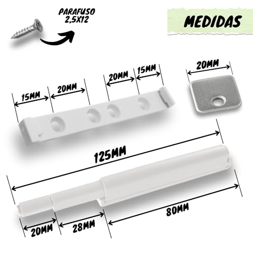 Kit 4 Fecho Pulsador Magnético Branco Toque Sobrepor Tip-on Push Open Porta Armário Gaveta Feicho to