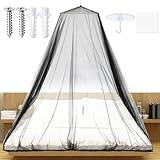 Mindsoft Fully Enclosed Mosquito Net Round Dome Canopy for King-Sized Beds No Opening Conical Design Bed Canopy for Insect Protection Easy Installation with Hanging Kit & Adhesive Ceiling Hook (Black)