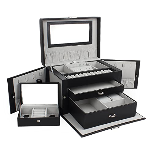 Guka Jewelry Box For Women, Jewerly Case With 2 Drawers, Leather Design Lockable Jewelry Case With Mirror, Travel Case, For Necklaces Earrings Rings Watches Storage Case, Women Gift #TOP1