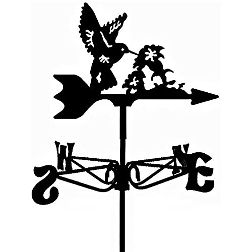 Ydhnb New Creative Weathervane Cast Iron Sculpture Model Weather Vane Installation, Country House Wind Direction Indicator Grass Source Garden Lawn Outdoor Roof Ornament With Bracket,Hummingbird #TOP4