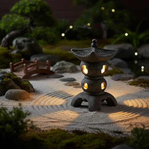 Statue de jardin pagode durable en résine grise contre la décoloration extérieure - 4