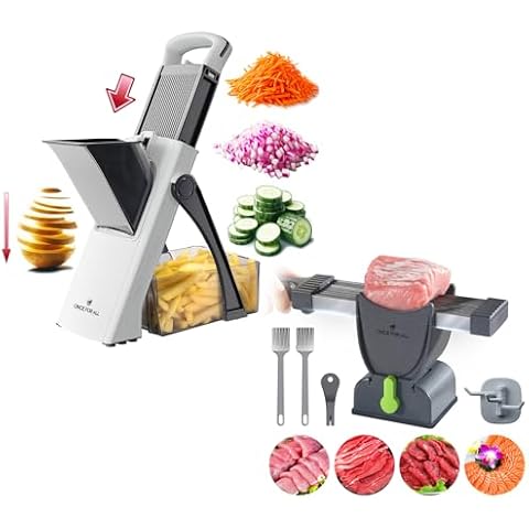 ONCE FOR ALL Upgrade Safe Mandoline Slicer Plus Black & Fresh Meat Slicer Cover