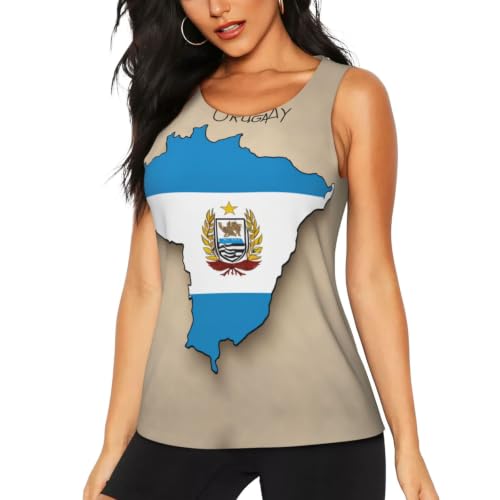 Camiseta de entrenamiento para mujer con espalda cruzada y diseño del mapa de Uruguay
