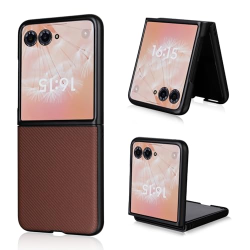 Motorola Razr 50 Ultra �P�[�X�Ή��A�J�[�{���t�@�C�o�[�e�N�X�`���P�[�X �����^���U�[�ϏՌ��ی�P�[�X�AMotorola Razr 50 Ultra �Ή� PC+PU���U�[�t���b�v�t�H���I�P�[�X(Redish brown)