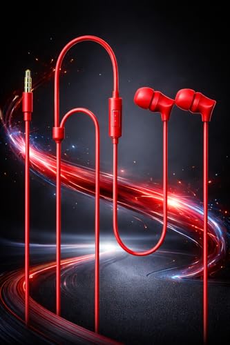 Image of XPAPA iBlast Wired Earphone, Powerful HD Mic for Clear Calls, in-Line Volume Controller, Active Noise Cancellation, MilkyWite, 3.5mm Jack- Royal RED