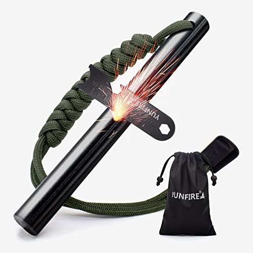Fire Starter-4"(Long) X 3/8"(Diameter) Thick Fire Steel, 20,000+ Strikes, Drilled Flint Fire Steel, Ferro Rod Kit With Striker & Type 550 Paracord For Emergency Survival, Camping (Green) #TOP10