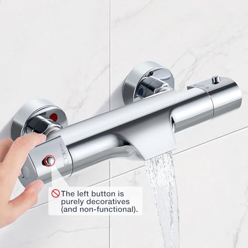 Solepearl Wasserfall Badewannenarmatur mit Thermostat 2 Auslässen Duscharmatur für Dusche und Badewanne, Chrom Mischbatterie Dusche Thermostat mit 38 °C Sicherheitstaste, Wannenarmatur 20-50℃