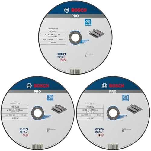 Bosch Professional 1x Mola da Taglio Diritta Standard for Metal (per Metallo & Acciaio, Ø 230 x 3 mm, Accessori Smeriglatrici Angolari) (Confezione da 3)