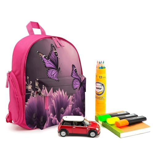 3D Flowers And Purple Butterfly Mini Backpack Light Weight Small Travel Backpack Shopping Travel Daypack3