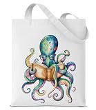QYCFDXD Funny Octopus Canvas Tote Bag for Women Octopus Book Reusable Grocery Shoulder Bag for Shopping Travel Beach Book Enthusiast Gift Ocean Lover Gifts