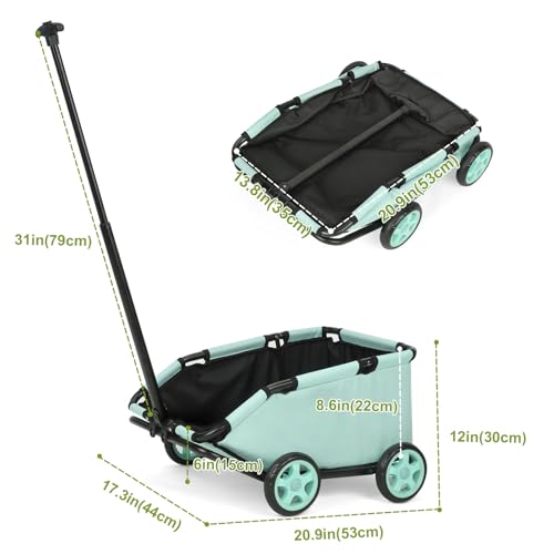 Mini-Hundewagen für Mini-Haustiere, Faltbarer multifunktionaler Einkaufswagen mit ausziehbarem Ziehgriff Im Freien, Wagon eingebautem Kissen und Sicherheitsseil mit Aufbewahrungstasche (Blaugrün)