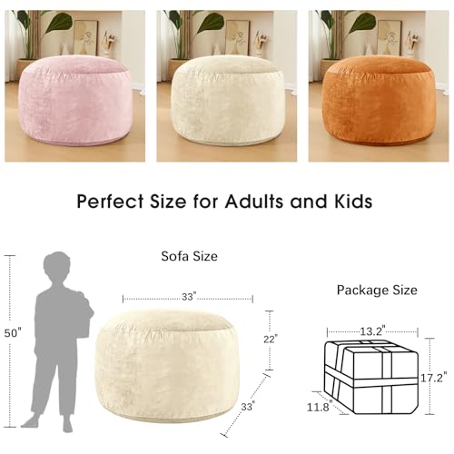 Image of Bean Bag Chairs for Adults - Memory Foam Furniture BeanBag Chair - Kids /Teens Sofa with Soft Micro Fiber Cover - Round Fluffy Couch for Living Room Bedroom College Dorm - 3 ft, Ivory