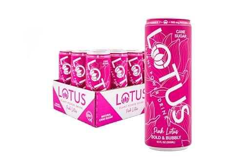 Pink Lotus Plant Power Drink™ | Raspberry | Pure Cane Sugar | 160 mg Natural Caffeine from Green Coffee Bean | Plant-Based Ingredients | 12 oz Cans | 12 Count