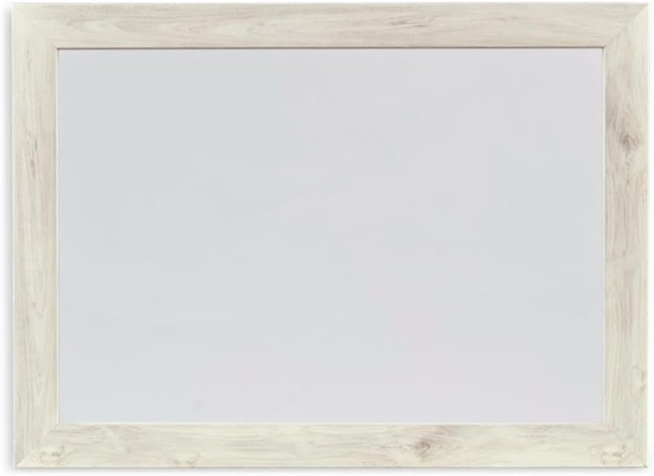 BOWERY HILL Modern Whitewash Bedroom Mirror, 42" x 31", Glass with MDF and Laminate Frame, Rustic Industrial Style, Wall Mounted or Dresser Mirror for Bedroom Decor