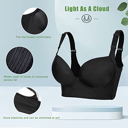 Runilut Women's Push Up Bra,Full-Coverage Underwire Bra,Hide Back Fat Deep Cup Bra,Smoothing T-Shirt Bra,Sculpting Uplift Bra Black 40D #TOP4
