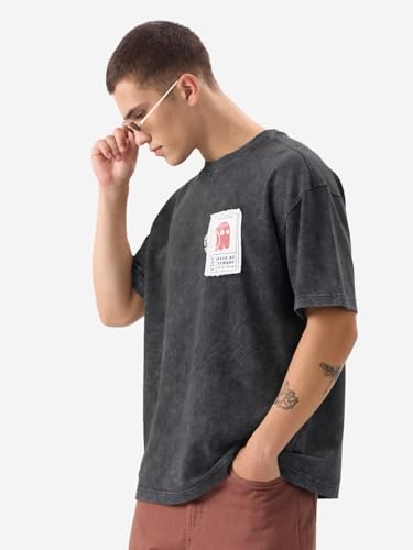 Image of The Souled Store Mr. Soul Men and Boys Short Sleeve Round Neck Purple Graphic Printed Cotton Oversized T-Shirts