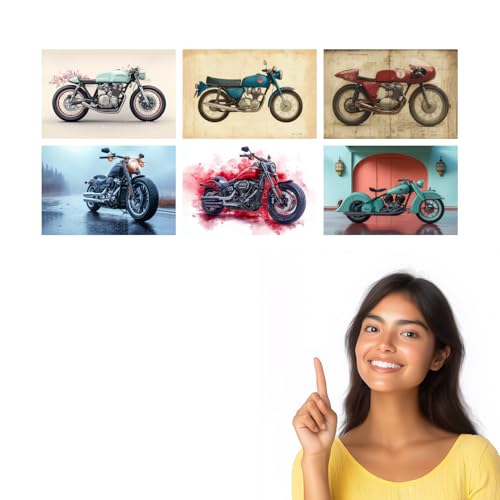 Image of SiddArtify Vintage Motorcycle Wall Art Prints Set - Classic Bike Poster Decor for Living Room Office - 8x12 Sticker Pack of 6