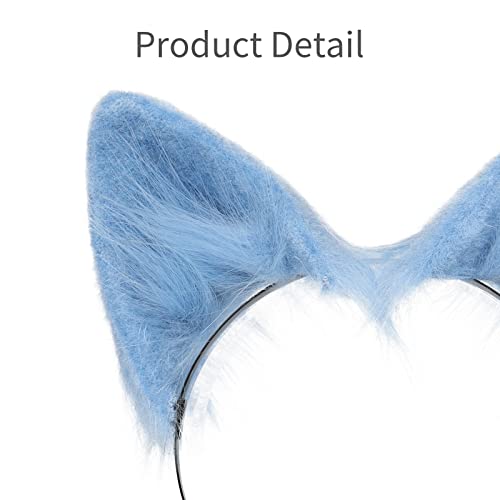 Haoan Handmade Cat Fox Wolf Ears Hairhoop Headwear Anime Fancy Dress Party Cosplay Halloween Costume Accessories (Blue) #TOP2