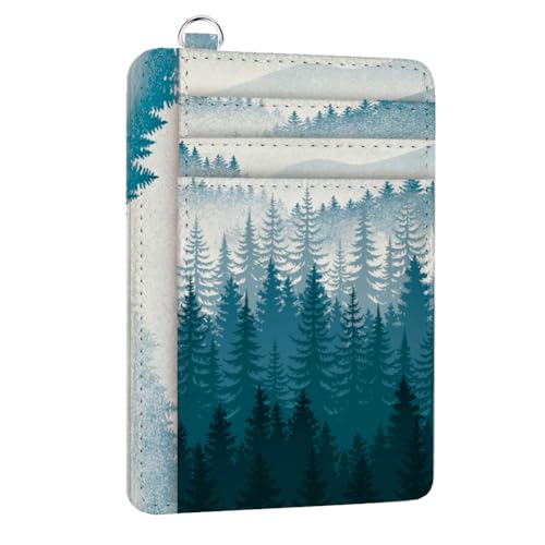 peacoblue Credit Card Holder for Women - Pine Forest PU Leather Slim Wallet with ID Window, 6 Card Slots, and Cash Pocket - Perfect for Travel and Gifts