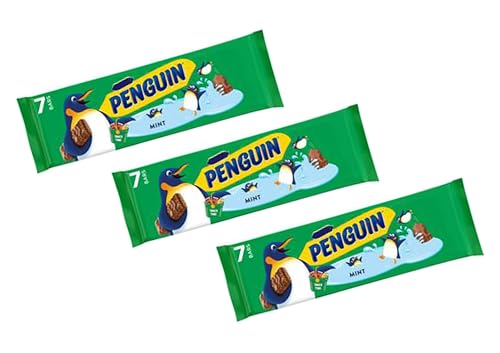 Image of Penguin Mint Biscuit Bar, Chocolate and Mint Flavour Cream Filled Biscuit Bars with Milk Chocolate Coating, 7 x 24.6g,Pack Of 3