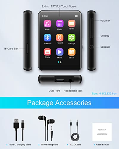 32GB MP3 Player Bluetooth 5.0, HiFi Verlustfreier Ton Musik Player mit Lautsprecher, Voice Recorder, FM Radio, 2.4 Zoll… - Image 8