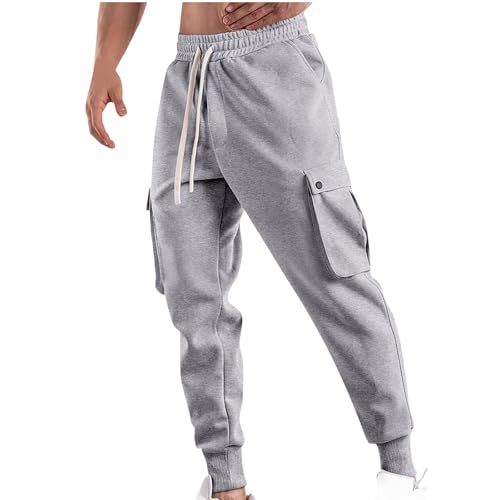 Fall Cargo Pant for Men High Elastic Ankle Cinching Pants Drawstring Multi-Pocket Casual Sweatpant Sport Trouser