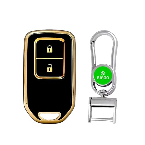 Image of SIAGO SIA359 TPU Key Cover and Metal Keychain Compatible for Honda BRV | WRV | CRV | Jazz | City 2 Button Smart Key (Black Pack of 1)