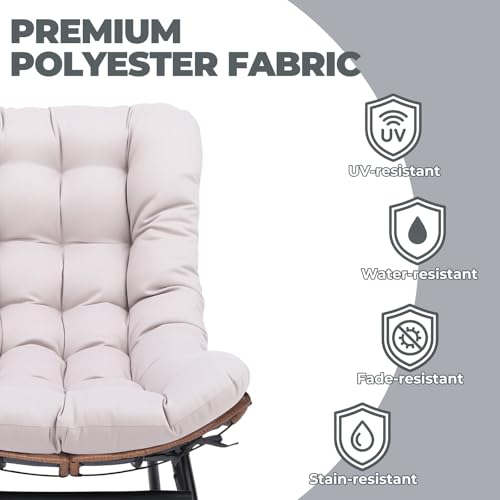 COMHOMA Outdoor Rocking Papasan Chair, Oversized Wicker Patio Rocker, Indoor Comfy Wicker Reading Lounge, Bed-Like Comfort Egg Chair for Bedroom,Balcony, Porch, Garden, Beige by COMHOMA - Used condition - Image 3