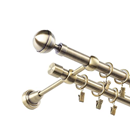 Fenster DEKOR - Gardinenstange Wandmontage 2-läufig 180 cm - Vorhangstange aus Stahl mit 36 Ösen und Clips - Gardinen Stange Gold - Gardinenstangen im Set mit Dübel - Elegante Vorhangstangen