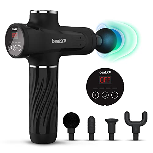 beatXP Bolt Go Massage Gun |Body Massager Machine for Pain Relief |Touch Display- Percussion Gun Back Massager for Men & Women with 4 Attachments (4000mAh Battery) & up to 18 Months Warranty (Jade Black)