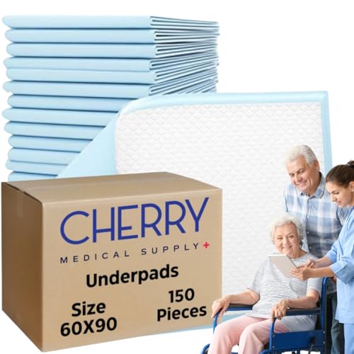 Cherry Medical Supply 150-Pieces Packed in 15 Pouches 60 cm x 90 cm XL Disposable Underpads, Incontinence Pads, Chux, Bed Covers, Puppy Training, Super Absorbent Protection for Kids Adults Elderly