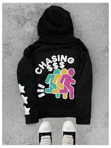 Men's Oversized Hoodie Letter Graphic Long Sleeve Hooded Sweatshirts Drop Shoulder Pullover Tops2