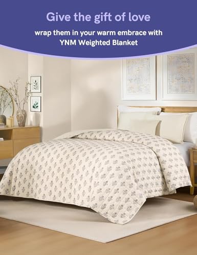 Image of YnM 15lbs Weighted Blanket for Adults, Linen Heavy Bed Throw Blanket with Cooling Glass Beads for All Season Use, Ideal for ~110lbs (48x72 Inches, Twin /Full, Damask)