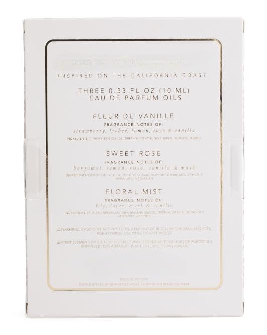 Sand and Fog Eau De Perfum Oil Discovery Set, 0.33 oz Rollers, 3 Piece Collection, Fleur De Vanille, Sweet Rose, Floral Mist