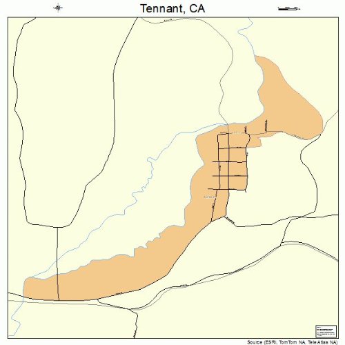 Large Street & Road Map of Tennant, California CA - Printed poster size wall atlas of your home town