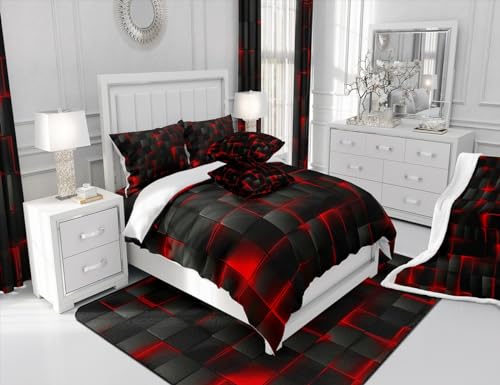 Tapete Decorativo Rojo y Negro 3x5 geométrico miniatura 6