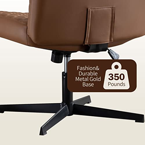 Armless Pu Leather Office Desk Chair,Cross Legged Home Office Chair No Wheels Heavy Duty Metal Base,120° Rocking Ergonomic Pc Chair,Thicken Padded Swivel Vanity Chair For Women, Girls,Accent Chair #TOP6