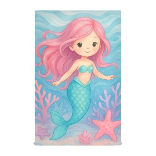 ODAWA Cute Mermaid - Juego de toallas de cocina de poliéster de secado rápido para secar platos, toallas decorativas suaves para colgar, paquete de 4